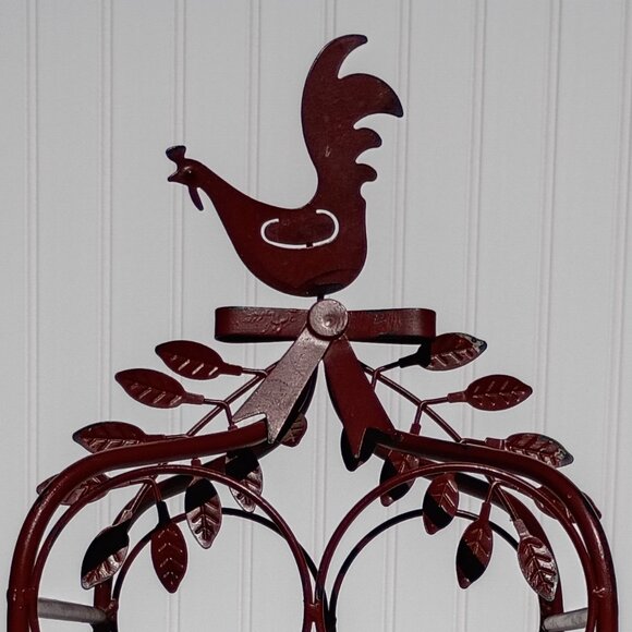 Metal Wine Rack 6 Bottle Holder Red Rooster French Country Kitchen Chicken Decor - Picture 11 of 16